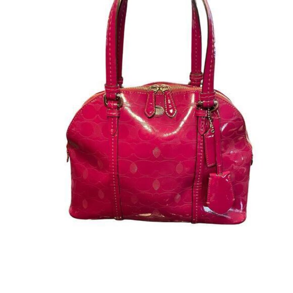 Coach Peyton Link C Embossed Patent‎ Leather Domed 32583 Raspberry Handbag